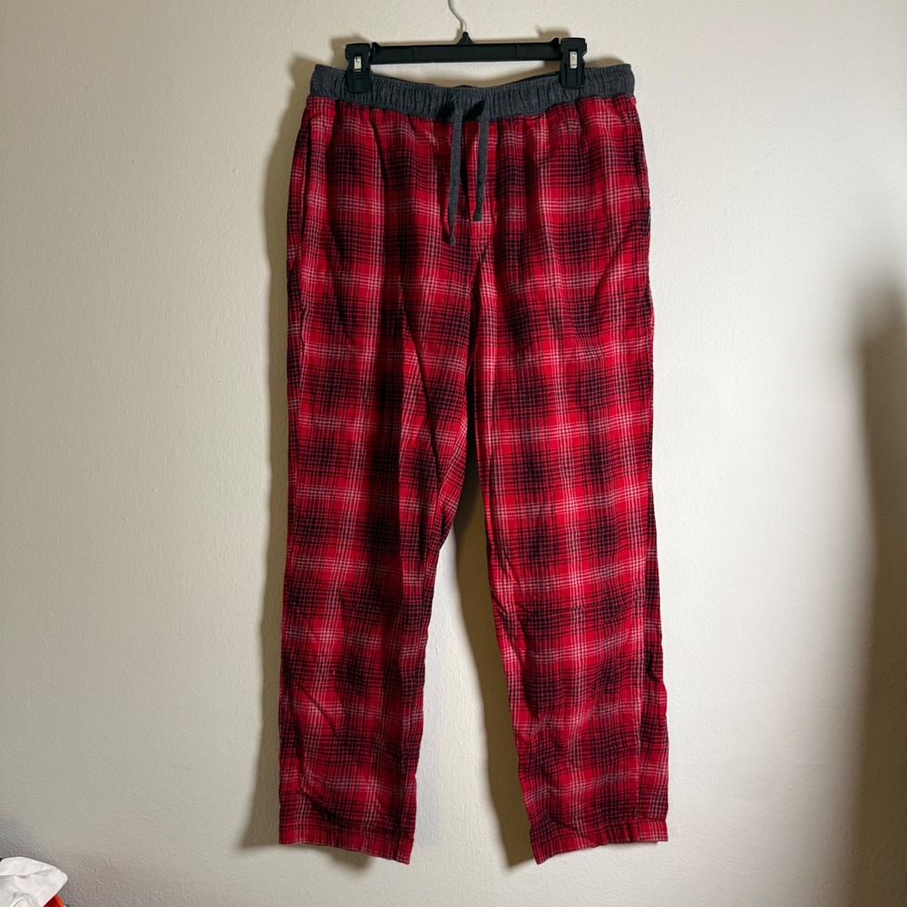 Eddie Bauer Lounge Mens Red Black Plaid Pajama Pants Size M Flannel Drawstring